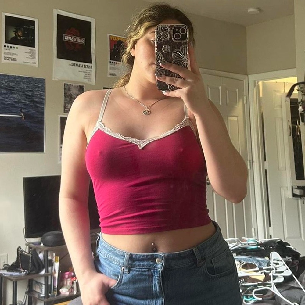 Forever 21 Fuchsia Lace-Trim Camisole